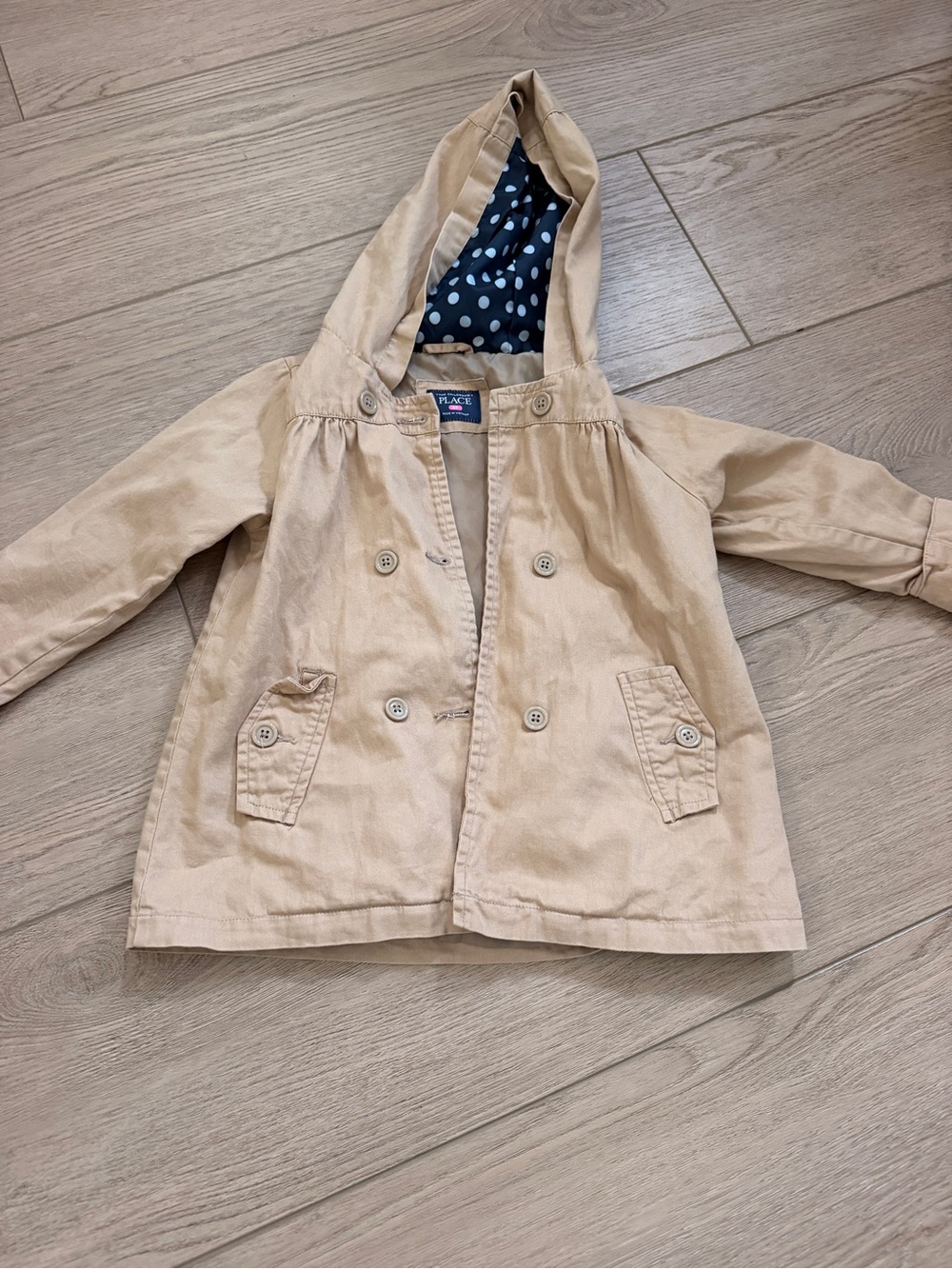 The Children's Place Beige Hooded Polka Dot-Lined Trench Coat